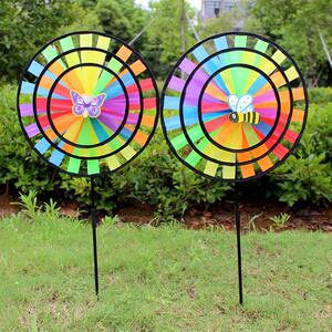 
Black side three-layer rainbow wheel fabric windmill children's toys outdoor double-layer circular windmill real estate garden decoration