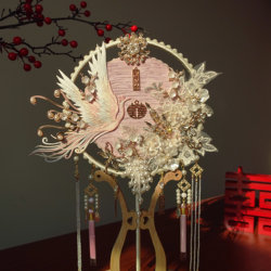 Bride's Wedding Dress, Traditional Chinese Wedding Fan, Classical Chinese Wedding Fan, Handmade DIY Pink Round Fan, Wedding Gift