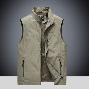 
Men's light and thin spring and autumn loose outdoor quick-drying versatile solid color casual sports stand collar vest jacket men's clothing