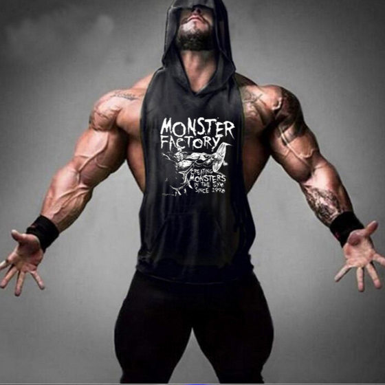 
2021 European and American sports vest men's hooded fitness quick-drying vest sweaty running outer vest