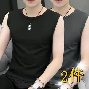 2 pieces] Men's Tank Top Sleeveless Pure Cotton T-shirt Loose Outer Wear Straddle Wide Shoulder Sweat Tank Top Sports Sleeve Bottom Shirt