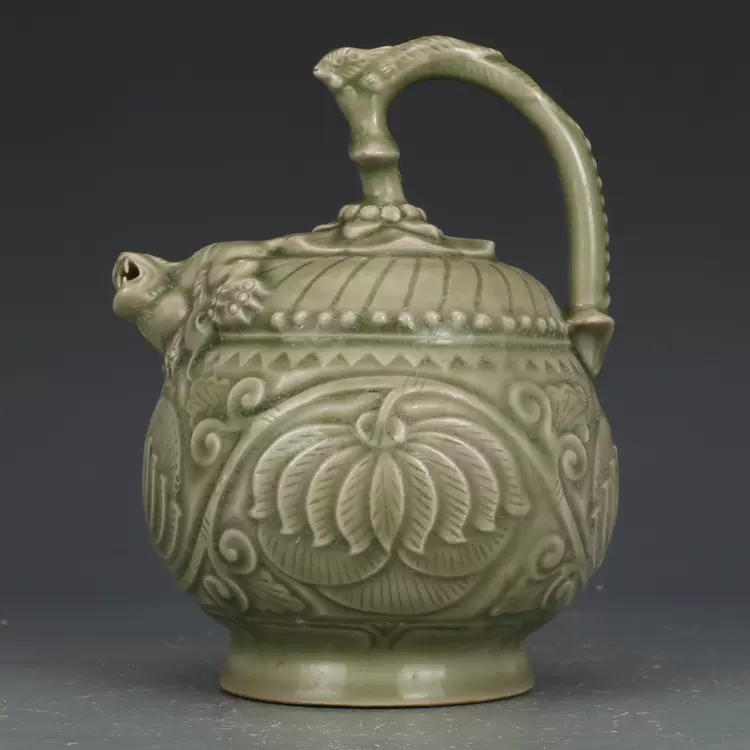 中国宋代耀州窯 倒流壶￼ 陽刻花紋 古美術品 【公式通販】