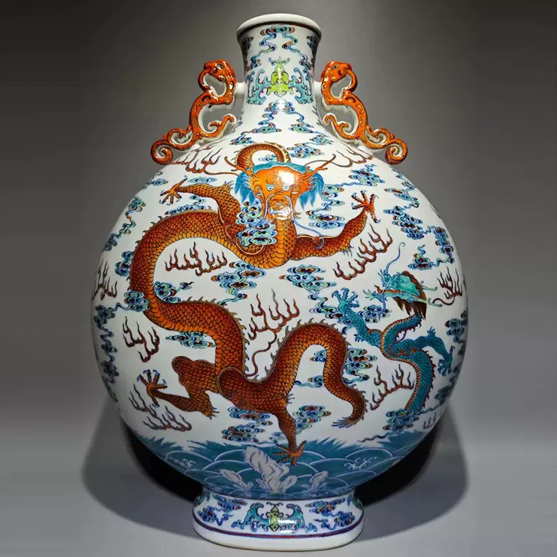 清乾隆瓷器斗彩苍龙教子抱月瓶古董古玩明清老瓷器旧货老货收藏-Taobao