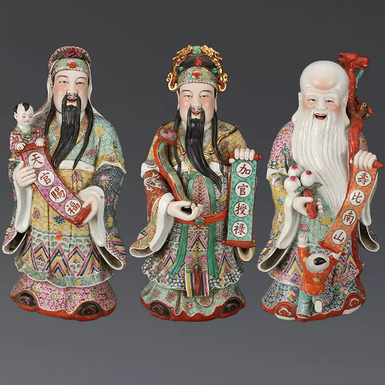 雕塑瓷民国粉彩曾龙升福禄寿三星摆件古董古玩仿古瓷器收藏品真品-Taobao