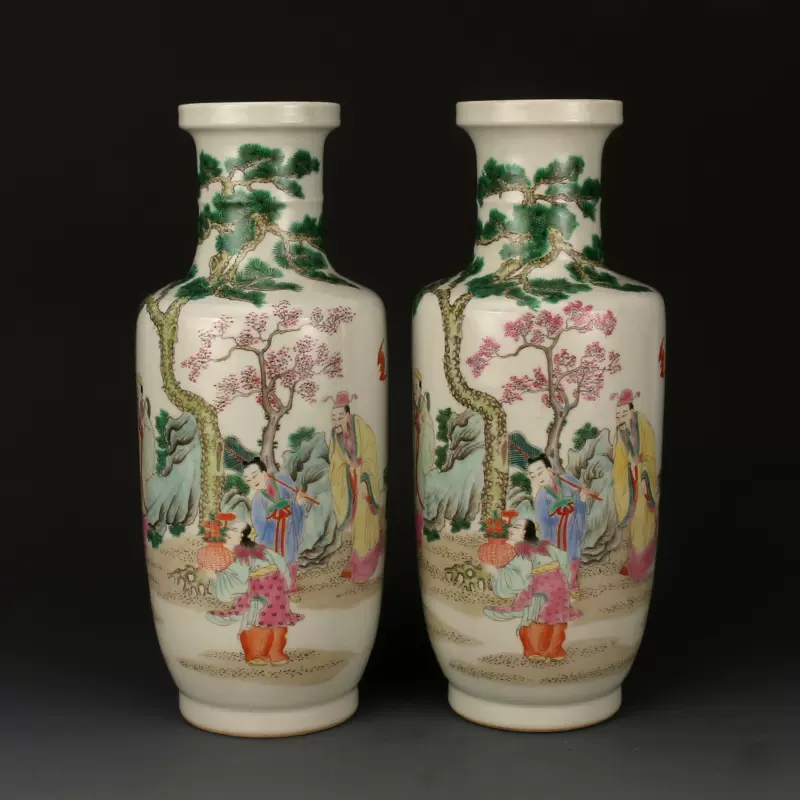 清康熙粉彩人物棒槌瓶瓷器