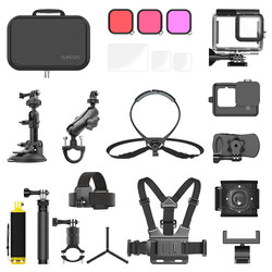Suitable for Gopro Action Camera Accessory Set Gopro13/12/11 Tempered Film Storage Bag Waterproof Case Head Strap Chest Strap Silicone Case Backpack Clip Selfie Stick Bicycle Motorcycle Mount