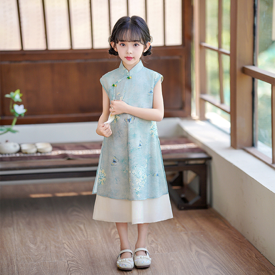 Girls Chinese Style Dress Summer Cheongsam Hanfu Skirt Girls Chinese Style Dress Summer Cheongsam Hanfu Skirt