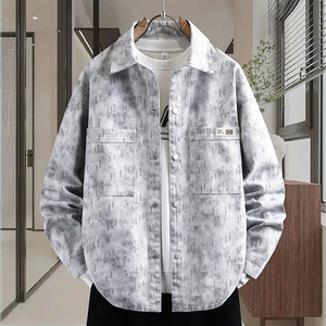 
Fashionable denim jackets for men, junior and high school students, lapel jackets, spring and autumn youth men's long-sleeved shirts, trendy brands