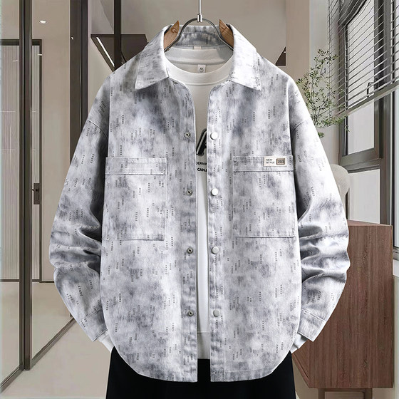 
Fashionable denim jackets for men, junior and high school students, lapel jackets, spring and autumn youth men's long-sleeved shirts, trendy brands