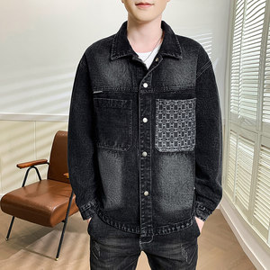 
Retro distressed denim men's jacket spring and autumn American fashion brand design lapel jacket teenagers men's clothing