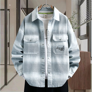 
Workwear long-sleeved shirt men's spring and autumn fashion trend washed denim jacket youth men's spring jacket