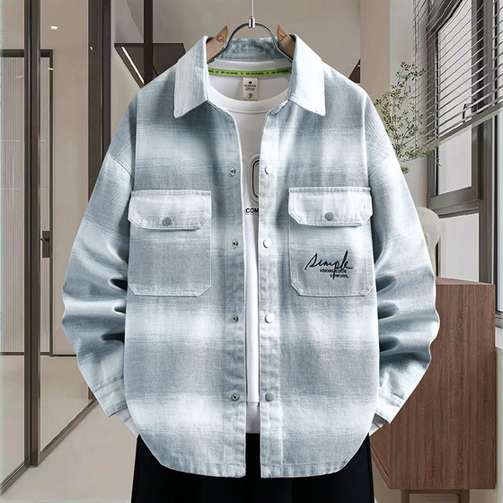 
Workwear long-sleeved shirt men's spring and autumn fashion trend washed denim jacket youth men's spring jacket