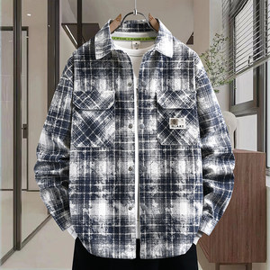 
Retro distressed plaid jacket men's spring 2026 new fashion brand denim shirt teenager men's casual jacket
