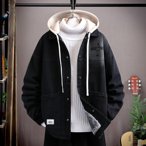 In autumn and winter, 13-18 year old denim jacket boys junior high school students loose casual jacket plus velvet thick top