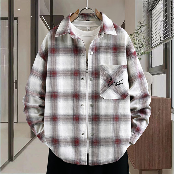 
Fashionable Plaid Shirt Men's Long Sleeve 2026 Spring New Super Hot Denim Jacket Handsome Teen Men's Jacket