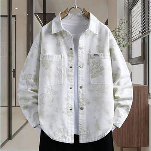 Washed cotton long-sleeved shirt jacket for men 2025 new fashion brand high-end handsome teenager denim jacket