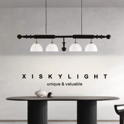 French Mid-Century Style Restaurant Chandelier, Retro New Style Solid Wood Glass, South Asian Style Island Table, Study Room, Front Desk Linear Chandelier