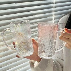 Japanese-Style Glacier Cup with Handle, Glass Cup, Colorful Frosted Cup, Ins-Style High-Value Water Cup, Juice Cup, Beer Cup