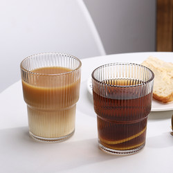 Simple Vertical-Striped Glass Water Cup, Transparent Straw Cup, Stylish High-Appearance Coffee Cup with Lid, Household Milk Cup