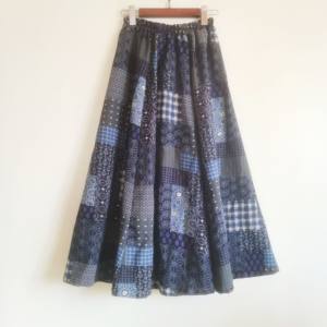 
Original retro linen skirt cotton linen mid-length skirt skirt college style printed elastic waist skirt