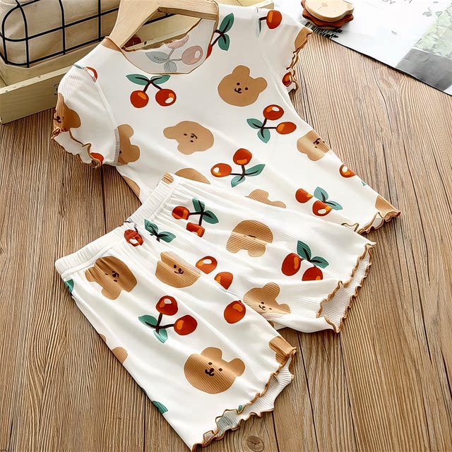 Summer Thin Girls Baby Children's Pajamas Girls Short Sleeve Pants ...