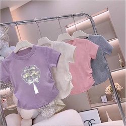 100% Pure Cotton Girls' Short-Sleeved T-Shirt 2026 Summer New Style Kidsren's Baby National Style Printed Tops