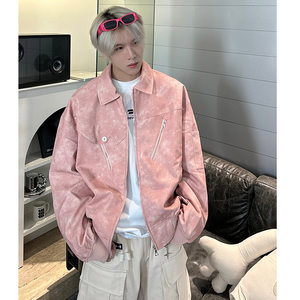 
cleanfit smudged leather jacket men's autumn and winter high-end handsome motorcycle suit American high street short jacket