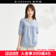 Giordano bubble shirt for women summer pure cotton woven V-neck pleated fashionable age-reducing short-sleeved striped shirt 18343703