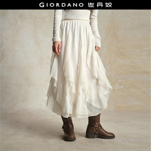 
Designer Giordano skirt for women's pleated texture elastic waist spliced ​​lace half-body skirt 18465702