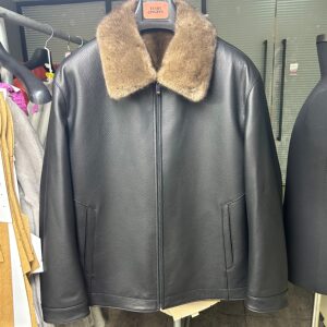 
Deer leather jacket men's mink inner lid can be taken off lapel mink coat warm wallet coffee mink