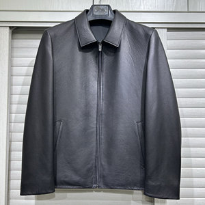 
2024 autumn deerskin jacket business casual lapel jacket men's black