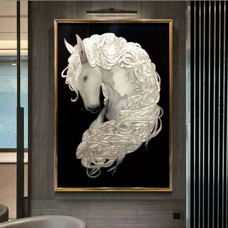 珐琅彩装饰画 玄关珐琅彩装饰画竖版轻奢入户礼品挂画艺术现代高档壁画千里江山