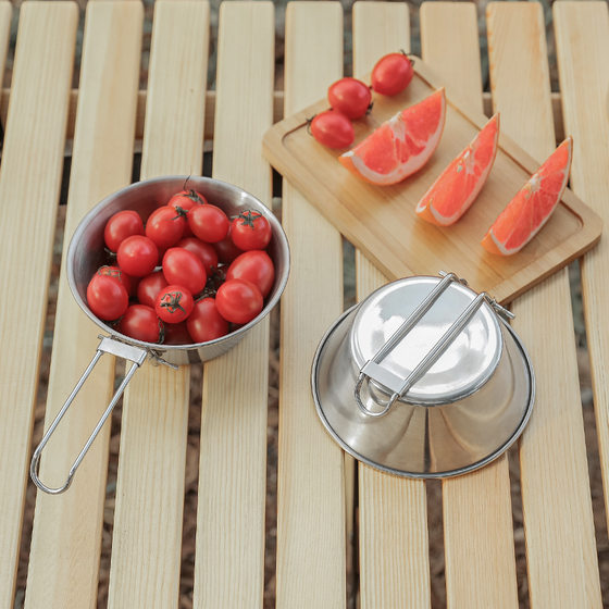 Outdoor stainless steel folding cup camping tableware picnic wide mouth tea cup snow cup mountaineering water cup snow cup