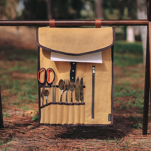 
Outdoor tableware storage bag portable hanging canvas storage roll camping multi-function kitchenware storage foreskin leather