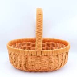 Oval-Shaped Elongated Portable Fruit Basket, Picnic Handmade Rattan-Like Woven Home Egg Storage Basket, Grocery Shopping Basket, Picking Basket