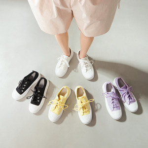
*EY06022 Jasmine Ya Jixiang*Feng Macaron color canvas leather thick-soled lace-up round-toe casual shoes