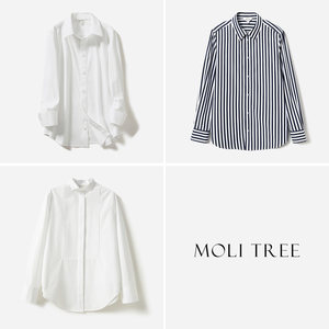 
WCS02290 Jasmine Ya Ji Classic Temperament Commuter Full Cotton Long Sleeve White Shirt Striped Top Four Seasons