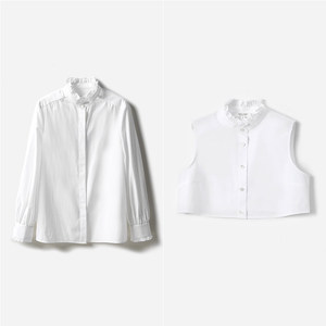 
* WCS05190 French romantic and exquisite fungus collar cotton concealed placket long-sleeved/fake collar shirt