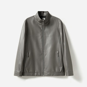 
MPY06001 Uncoated thin Italian lambskin fashionable stand-up collar short leather jacket for men
