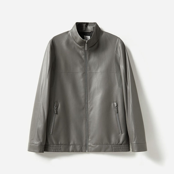 
MPY06001 Uncoated thin Italian lambskin fashionable stand-up collar short leather jacket for men