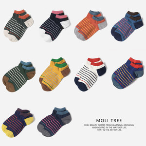 
WWZ09001 Jasmine Yaji Versatile Fashion Retro Contrast Color Striped Short Socks Cotton Socks Early Spring