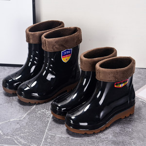 
Kitchen work waterproof shoes medium short tube thickened rain boots rain boots men's summer waterproof non-slip overshoes plus velvet cotton rubber shoes