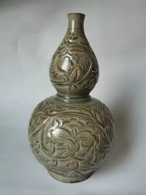 商売中国陶瓷◆「 宋◆ 耀州窯 ◆ 刻花葫蘆瓶 」極細工 唐物 中国美術 文房 古玩 宋