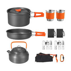 Outdoor hiking cookware set for 2 people, camping tableware set and pot set