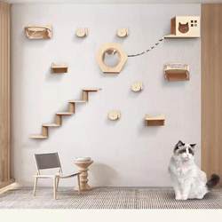 Wall-Mounted Solid Wood Cat Climbing Frame, Cat Tree, Aerial Corridor, Integrated Wall Space Capsule, Cat Jumping Platform, Scratching Post