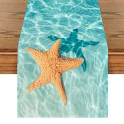 Ocean series printed table runner linen fabric decoration tea mat beach starfish coral shell table decoration mat