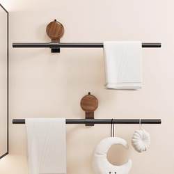 Bathroom Wood Grain Towel Rack Single Rod Suction Cup Style High-End Minimalist Towel Bar Storage Rack Bath Towel Holder