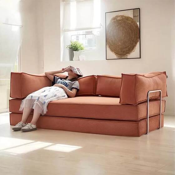 Cross-border fabric corduroy fully removable and washable modern straight-row sofa lazy sofa bed multi-functional push-pull compression sofa