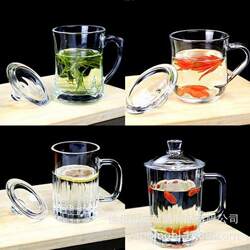Glass Transparent Tea Cup with Handle, Men's and Women's Office Cup with Lid, Conference Tea Cup