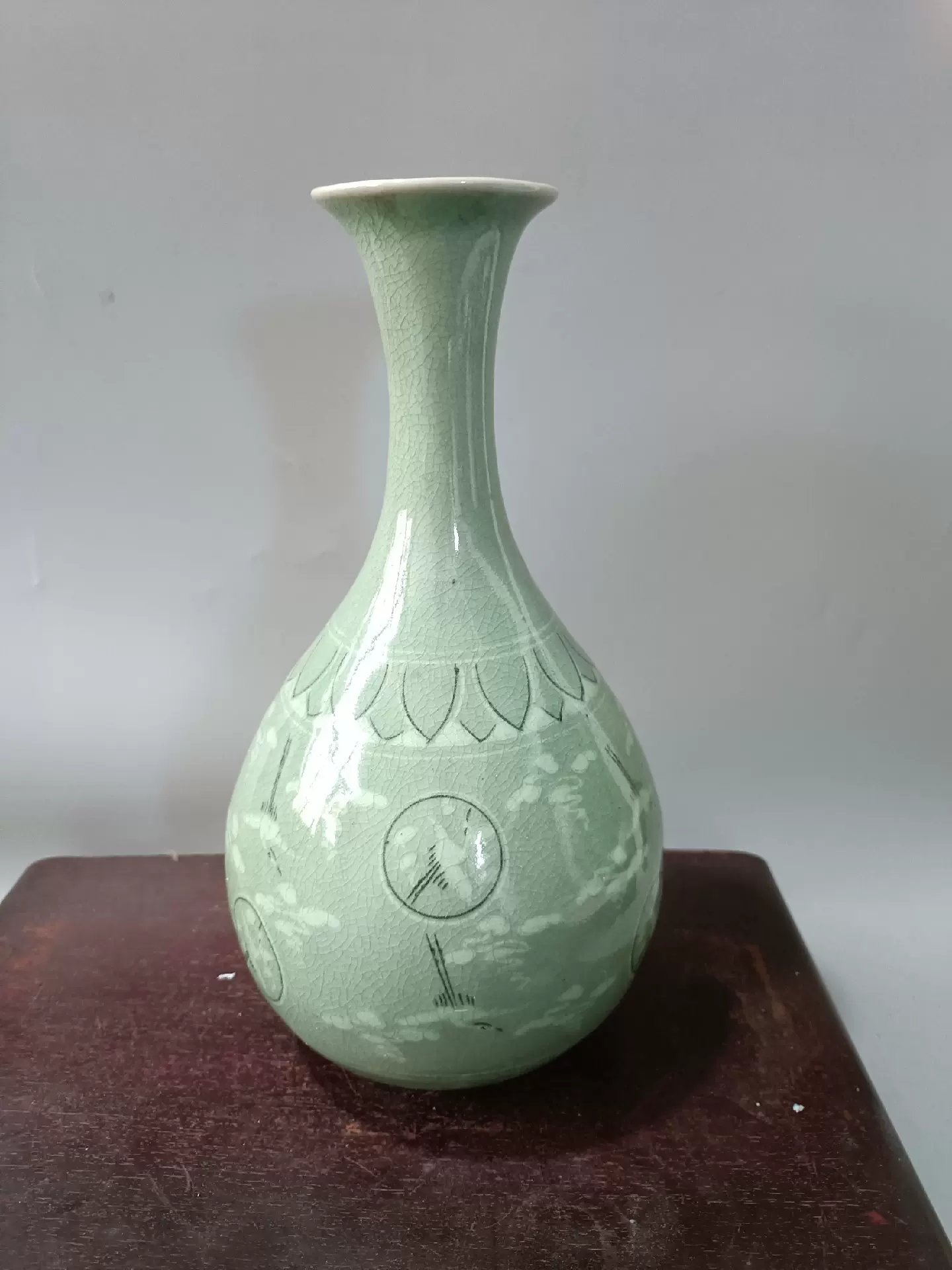 日本回流瓷器老高丽青瓷花瓶云鹤纹花瓶玉壶春瓶，全品无毛病，手-Taobao